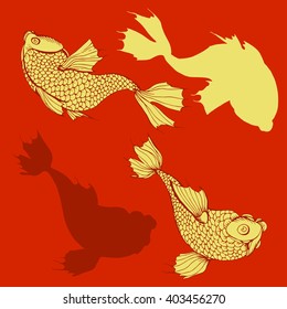 Pattern with yellow  and red Chinese carps. Vector isolated  illustrations.