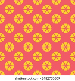 A pattern of yellow and red circles with a yellow center. The circles are arranged in a way that they resemble oranges. The pattern is vibrant and cheerful, giving off a sense of warmth and happiness