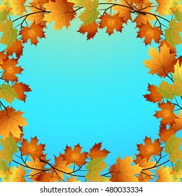 pattern with yellow and red leaves on a blue background