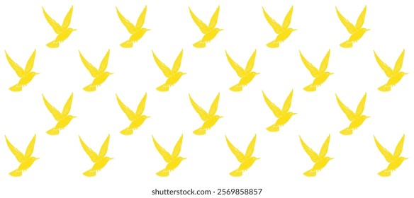 Pattern with yellow silhouette of birds flight in the white background