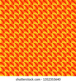 Pattern of yellow squares and red triangles in a zigzag. Volumetric geometry for the background and design of strict elements.