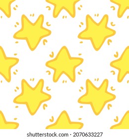 a pattern of a yellow star. a seamless pattern of stars with doodle-style strokes, bright yellow color is randomly placed on a white background for a design template.