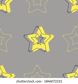 Muster-gelbe Sterne mit schwarzer Kontur und gelber Sternkontur auf grauem Hintergrund