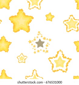 Pattern, yellow stars on the white background. Seamless texture. Vector illustration.
