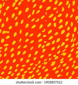 pattern with yellow strawberry seeds on a red background