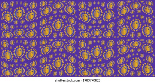 A pattern of yellow suns on a purple horizontal background. Use it for illustrations and textures.