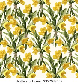 Pattern with yellow watercolor house flower