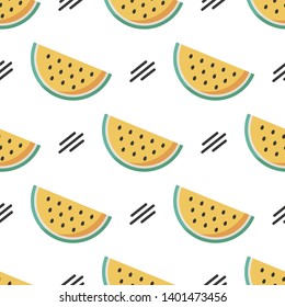 Pattern of yellow watermelon. Colorful summer pattern in cartoon style. Vector illustration