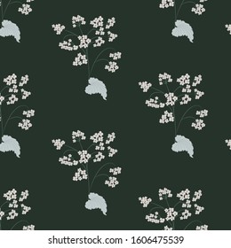 Pattern - yellow wildflowers, green leaf - dark background - vector. Fashionable fabric. Floral wallpaper.