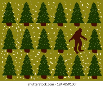 pattern with yeti and fir-tree