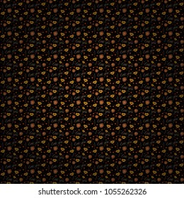 Pattern for your wedding invitations, save the date cards, scrapbook and etc. Vector seamless doodle pattern with orange, black and brown hearts, flower, love letter and text.