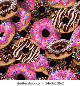 pattern with yummy donuts. Vector.