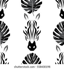 Pattern with zebra.Seamless vector tropical print.Summer textile texture
