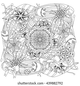 Pattern zentangle floral ornament. Hand drawn art mandala. Coloring book page for adults and children. Black and white pattern for coloring book. Vector illustration