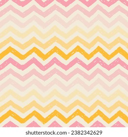 Pattern zig zag. Retro watercolor minimal background. Handmade summer tropic scribble art. Hand drawn line pink zigzag. Vector seamless pattern zig zag. Brush funky grunge background. Abstract hippie 