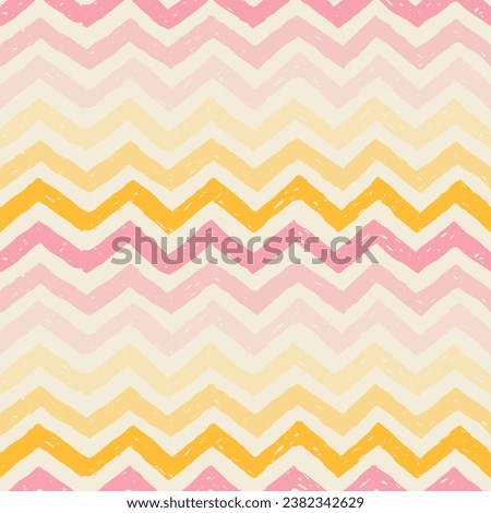 Pattern zig zag. Retro watercolor minimal background. Handmade summer tropic scribble art. Hand drawn line pink zigzag. Vector seamless pattern zig zag. Brush funky grunge background. Abstract hippie 