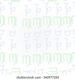 Pattern  of zodiac  motif, doodles, objects, Taurus,Capricorn, Virgo signs. Hand drawn.