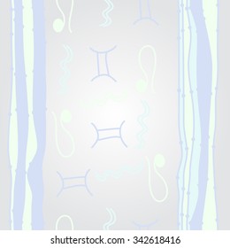 Pattern  of zodiac  motifs, doodles, objects, Aquarius, Gemini, Lion signs. Hand drawn.