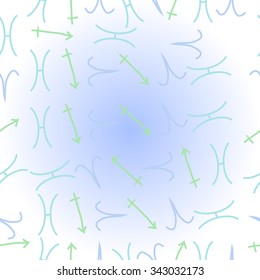 Pattern  of zodiac  motifs, doodles, objects, Aries,Sagittarius,Pisces signs. Hand drawn.