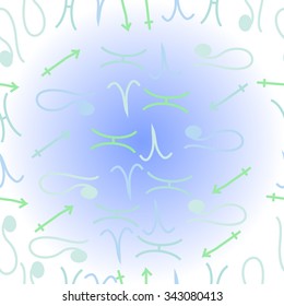 Pattern  of zodiac  motifs, doodles, objects, Aries,Sagittarius,Pisces, Lion signs. Hand drawn.