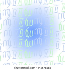   pattern of zodiac signs, doodles,  object, gemini,virgo. Hand drawn.