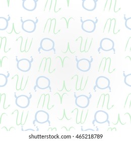    pattern of zodiac signs, doodles,  object, taurus,aries, scorpios, . Hand drawn.