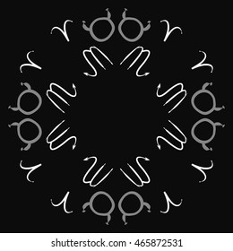 Pattern of zodiac signs, doodles,  object, taurus,aries, scorpios, copy space, circular . Hand drawn.