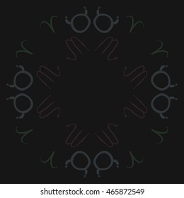 Pattern of zodiac signs, doodles,  object, taurus,aries, scorpios, copy space, circular . Hand drawn.