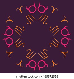 Pattern of zodiac signs, doodles,  object, taurus,aries, scorpios, copy space, circular . Hand drawn.