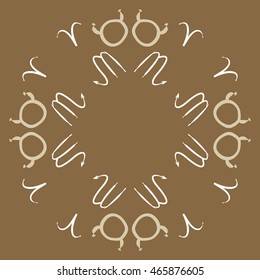 Pattern of zodiac signs, doodles,  object, taurus,aries, scorpios, copy space, circular . Hand drawn.