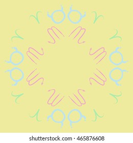 Pattern of zodiac signs, doodles,  object, taurus,aries, scorpios, copy space, circular . Hand drawn.