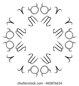 Pattern of zodiac signs, doodles,  object, taurus,aries, scorpios, copy space, circular . Hand drawn.
