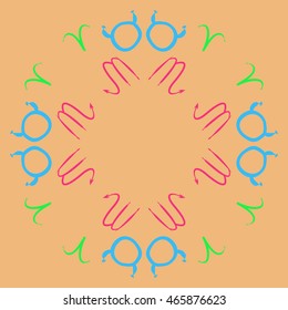 Pattern of zodiac signs, doodles,  object, taurus,aries, scorpios, copy space, circular . Hand drawn.
