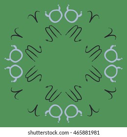 Pattern of zodiac signs, doodles,  object, taurus,aries, scorpios, copy space, circular . Hand drawn.