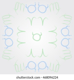 Pattern of zodiac signs, doodles,  object, taurus,aries, virgo. Hand drawn.