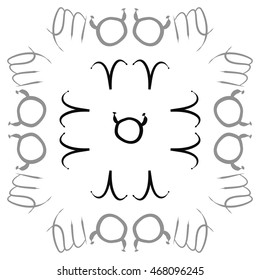 Pattern of zodiac signs, doodles,  object, taurus,aries, virgo. Hand drawn.