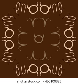 Pattern of zodiac signs, doodles,  object, taurus,aries, virgo. Hand drawn.