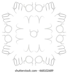 Pattern of zodiac signs, doodles,  object, taurus,aries, virgo. Hand drawn.