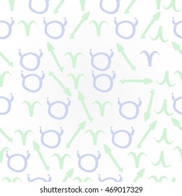   pattern of zodiac signs, doodles,  object, taurus,aries,sagittarius . Hand drawn.