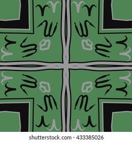 Pattern of zodiac signs, doodles,  object,aries,scorpio,stripes,cross, spot, copy space,hole, circular. Hand drawn.