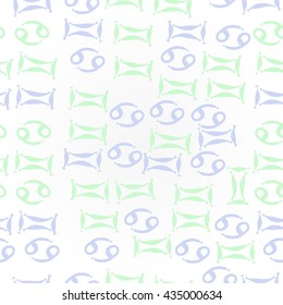    pattern of zodiac signs, doodles,  object,gemini,cancer. Hand drawn.
