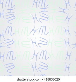 Pattern of zodiac signs, doodles, object,pisces,scorpio. Hand drawn.
