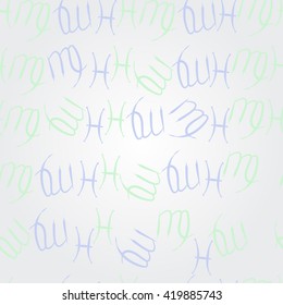 Pattern of zodiac signs, doodles, object,pisces,virgo. Hand drawn.