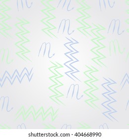 Pattern of zodiac sings, scorpio, aquarius,zigzag. Hand drawn.