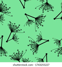 pattern.black silhouettes of plants on a green background