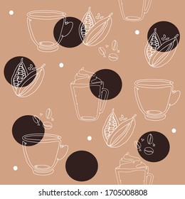 Pattern.Cup, coffee and cocoa continuous items. Vector illustration of drink form in trendy outline style.