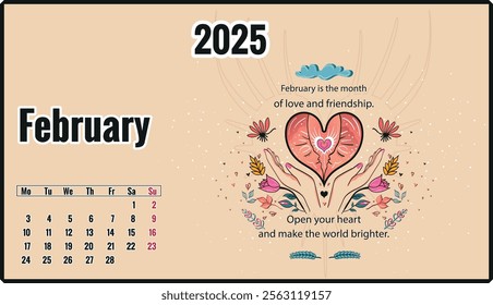 patterned 2025 february calendar with motivational phrase