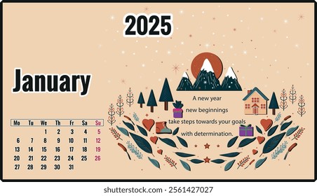 patterned 2025 january calendar with motivational phrase