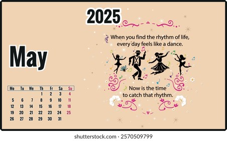 patterned 2025 may calendar with motivational phrase