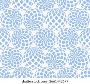 Patterned 3d balls in different positions fashionable style seamless vector light blue abstract background. Trendy cool graphical circles loopable abstraction for textile print or cozy home decor